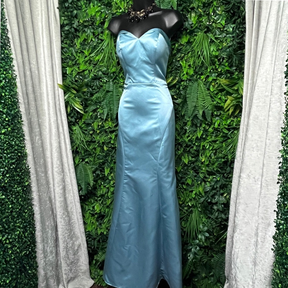 Sorella Vita Dress Size‎ 10 Blue Satin Strapless Sweetheart Mermaid Gown 3992
